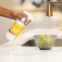Truly Free Home Fruit & Veggie Wash: spray on produce or use as a soak, let sit, rinse.