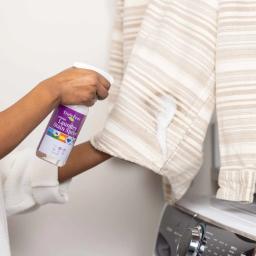 Truly Free Home Laundry Stain Spray: saturate stained clothing, allow to sit, wash as normal.
